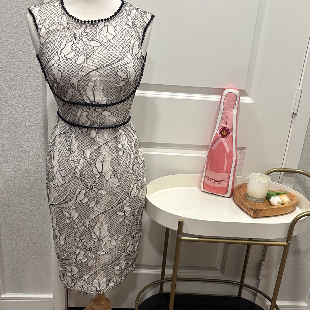 EUC Black and White Lace Midi Dress